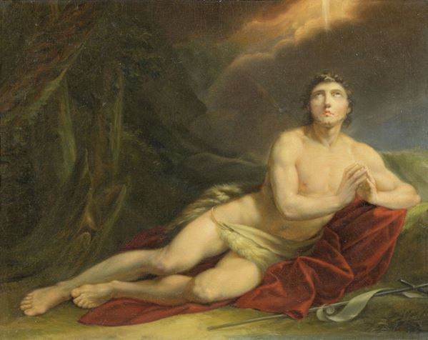 Scuola francese del XIX secolo : San Giovanni Battista  - Olio su tela - Auction IMPORTANT OLD MASTERS PAINTINGS - I - Casa d'aste Farsettiarte