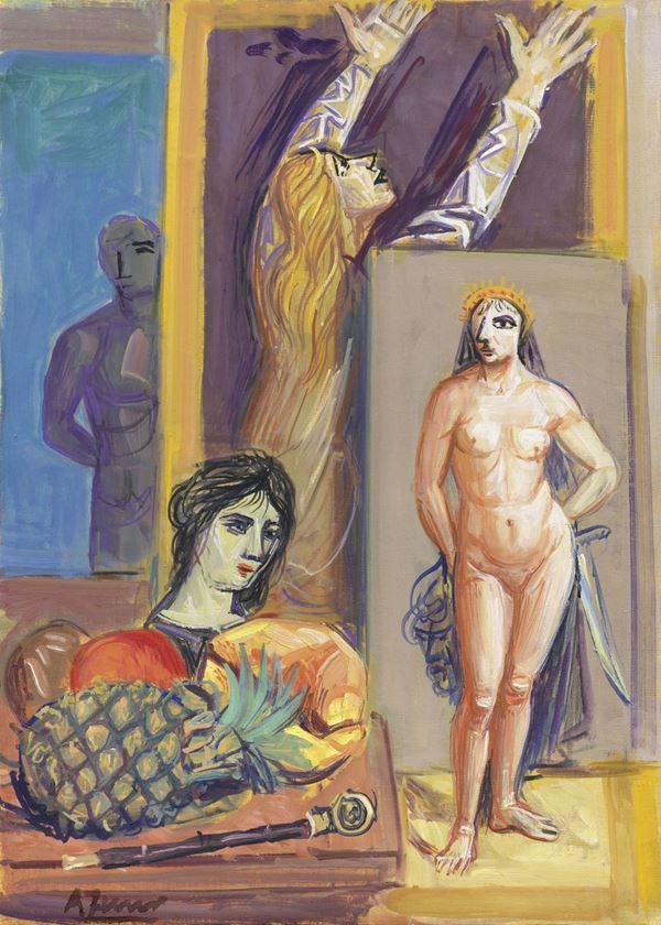 Achille Funi : Studio di composizione  (1970 ca.)  - Olio su tela - Asta ARTE CONTEMPORANEA - I - Casa d'aste Farsettiarte