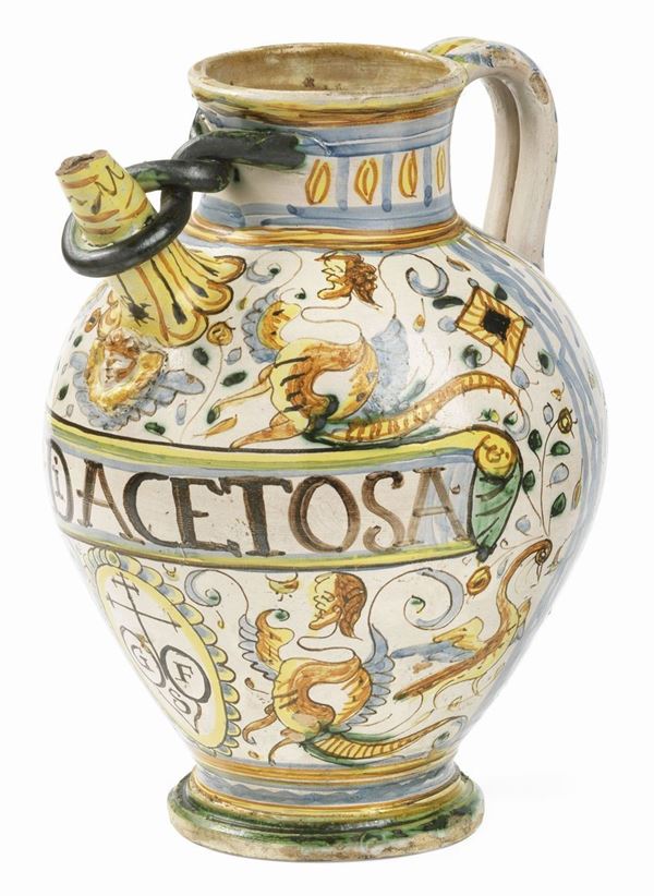 Orciuolo in maiolica policroma  - Asta IMPORTANTI DIPINTI ANTICHI - I - Casa d'aste Farsettiarte