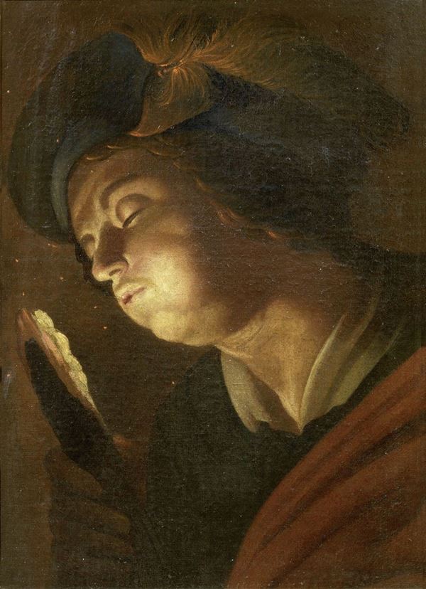 Pittore caravaggesco franco-fiammingo del XVII secolo : Ragazzo che soffia su una candela  - Olio su tela - Auction IMPORTANT OLD MASTERS PAINTINGS - I - Casa d'aste Farsettiarte