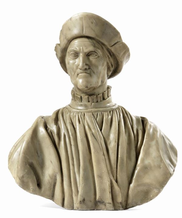 Ignoto del XIX secolo : Ritratto virile con berretta  - Scultura in marmo - Auction IMPORTANT OLD MASTERS PAINTINGS - I - Casa d'aste Farsettiarte