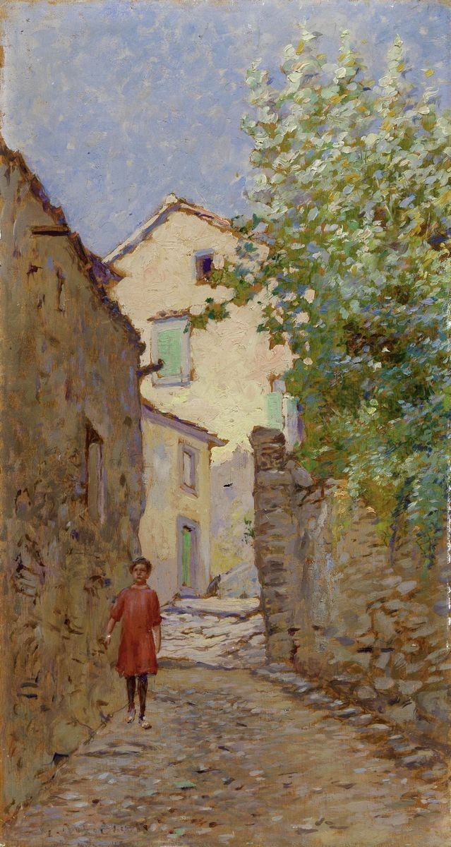 Guglielmo Micheli - Scorcio di Paese con Figura