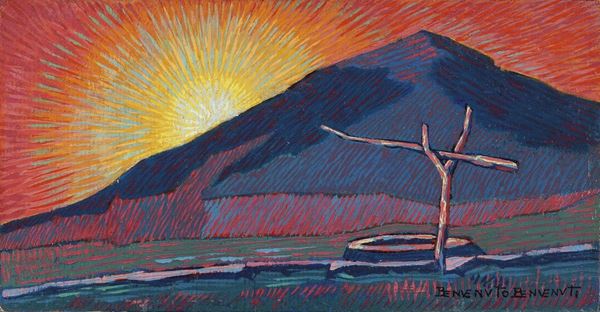 Benvenuto Benvenuti : Tramonto alla Verna  - Olio su cartone - Auction XIX AND XX CENTURY PAINTINGS AND SCULPTURES - II - Casa d'aste Farsettiarte