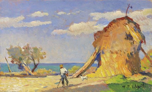 Cafiero Filippelli : Pagliaio sulla collina  (1965)  - Olio su tavoletta - Auction XIX AND XX CENTURY PAINTINGS AND SCULPTURES - II - Casa d'aste Farsettiarte