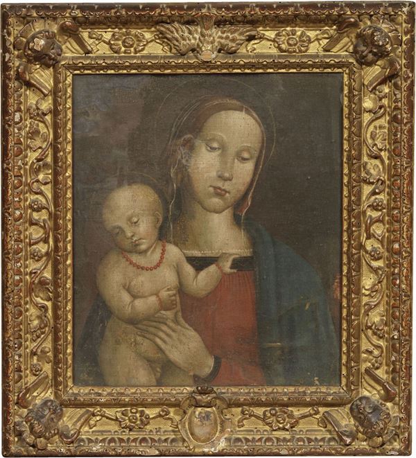 Ambito del Perugino dell'inizio del XVI secolo : Madonna col Bambino  - Olio su tela - Auction IMPORTANT OLD MASTERS PAINTINGS - I - Casa d'aste Farsettiarte