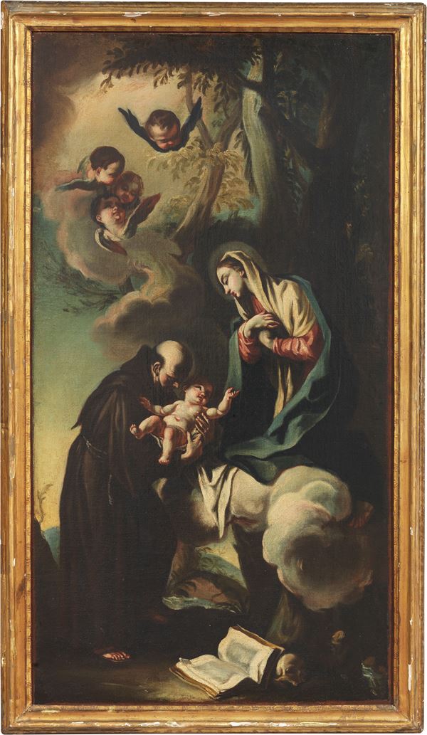 Giambettino Cignaroli : Madonna col Bambino e Santo francescano  - Olio su tela - Asta IMPORTANTI DIPINTI ANTICHI - I - Casa d'aste Farsettiarte