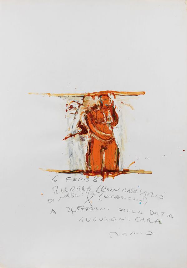 Mario Schifano : Senza titolo  (1987)  - Smalto, grafite e collage su cartoncino - Asta ARTE CONTEMPORANEA - I - Casa d'aste Farsettiarte