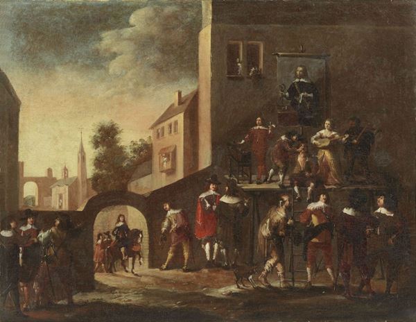 Scuola fiamminga del XVII secolo : Scena di genere  - Olio su tela - Asta IMPORTANTI DIPINTI ANTICHI - I - Casa d'aste Farsettiarte