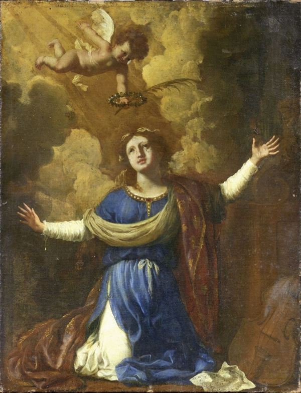 Scuola napoletana del XVII secolo : Estasi di Santa Cecilia  - Olio su tela - Auction IMPORTANT OLD MASTERS PAINTINGS - I - Casa d'aste Farsettiarte