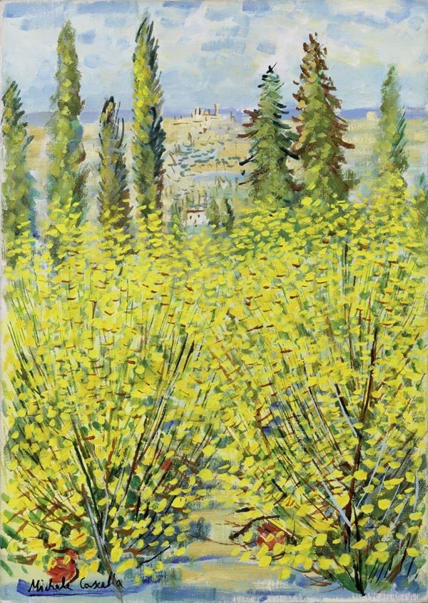 Michele Cascella - Ginestre a San Gimignano