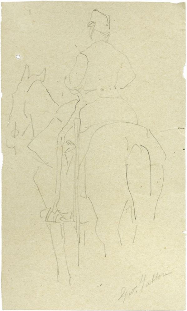 Giovanni Fattori : Soldato a cavallo  - Matita su carta - Asta DIPINTI E SCULTURE DEL XIX E XX SECOLO - II - Casa d'aste Farsettiarte