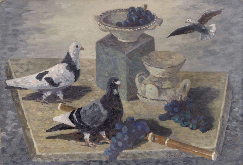 Gino Severini - Natura Morta con Piccioni e Frutta