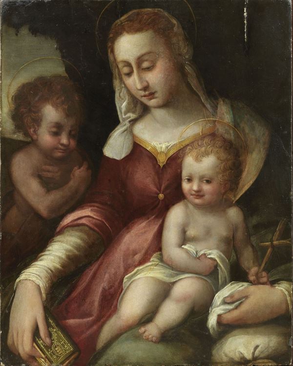 Scuola emiliana del XVI secolo - Madonna col Bambino e San Giovannino