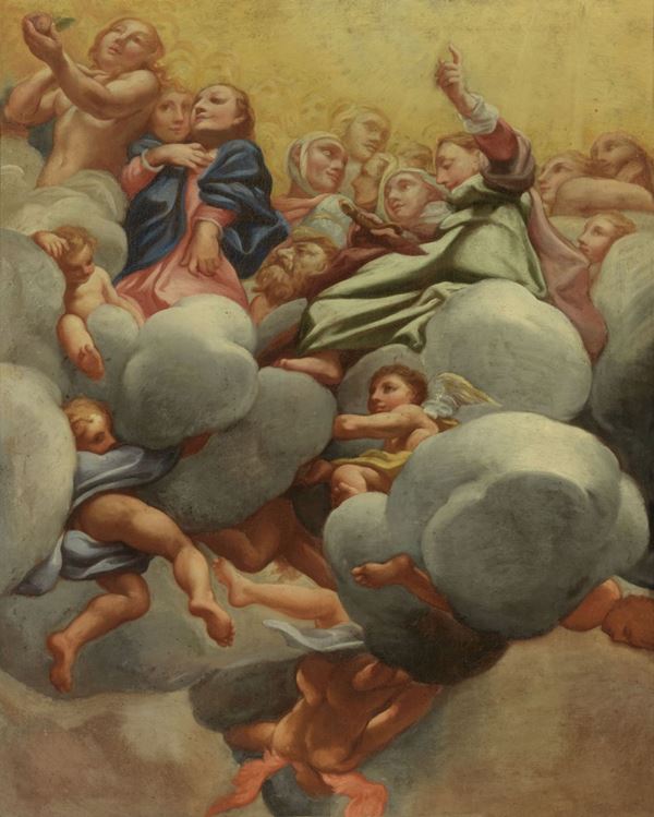 Copia da Correggio, fine XVII secolo : Assunzione della Vergine (particolare)  - Olio su tela - Asta IMPORTANTI DIPINTI ANTICHI - I - Casa d'aste Farsettiarte