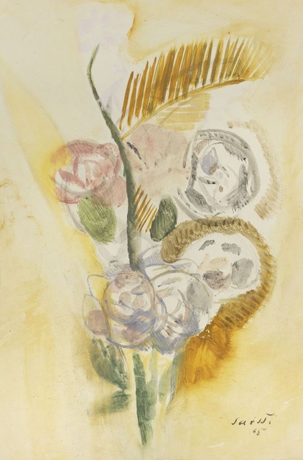 Bruno Saetti : Fiori  (1965)  - Tecnica mista su carta applicata su faesite - Asta ARTE CONTEMPORANEA - I - Casa d'aste Farsettiarte