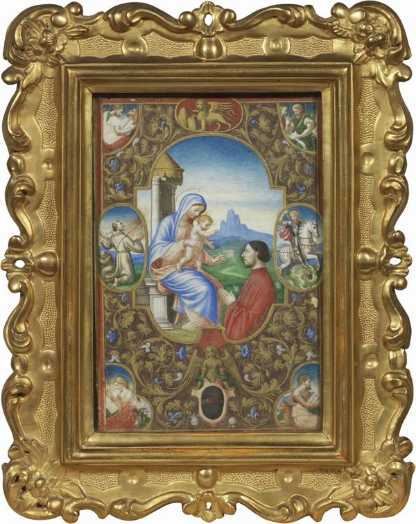 Scuola veneto-ferrarese della prima met&#224; del XVI secolo - Madonna con Bambino e committente orante di profilo