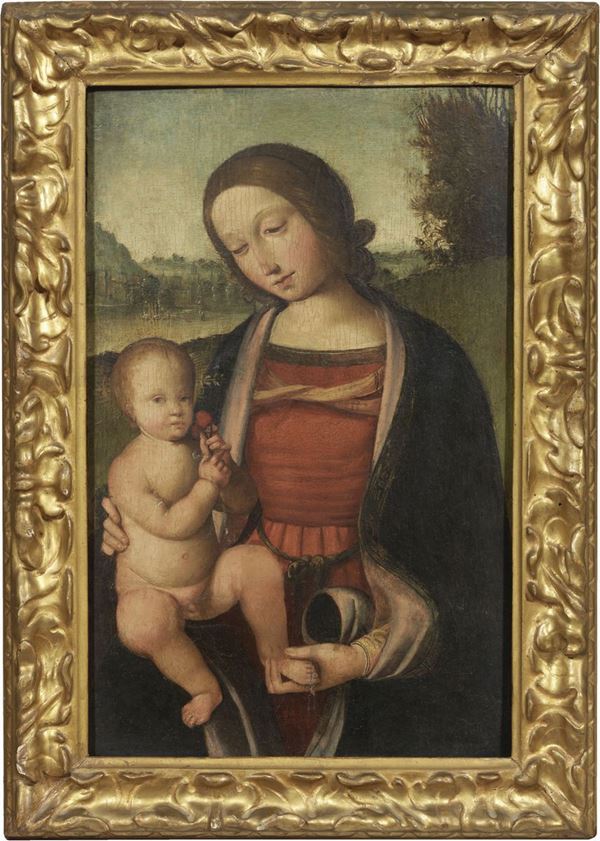 Scuola ferrarese del XVI secolo : Madonna col Bambino  - Tempera su tavola - Auction IMPORTANT OLD MASTERS PAINTINGS - I - Casa d'aste Farsettiarte