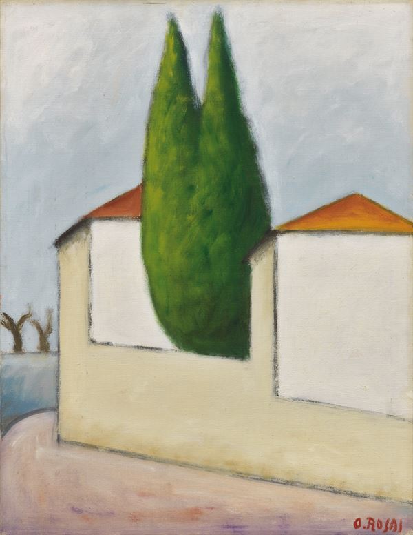 Ottone Rosai : Case con cipressi  (1956 ca.)  - Olio su tela - Auction MODERN ART - II - Casa d'aste Farsettiarte