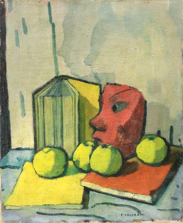 Felice Casorati : Natura morta con la maschera rossa  (1943)  - Olio su tela - Auction MODERN ART - II - Casa d'aste Farsettiarte