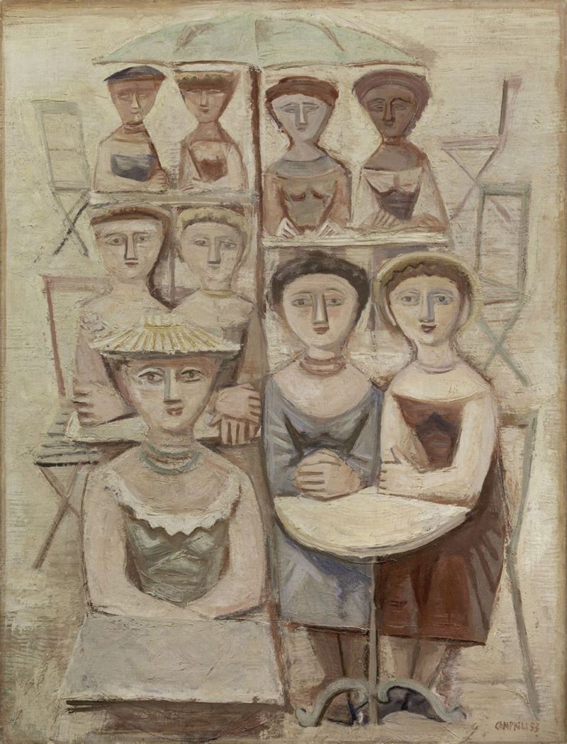 Massimo Campigli - Terrasse Du Café - Femmes Aux Guéridons