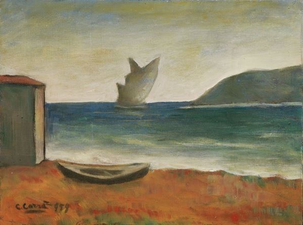Carlo Carr&#224; - Marina con veliero