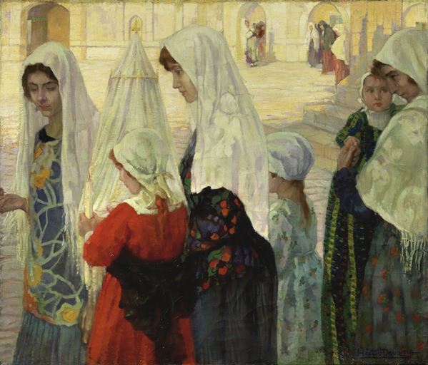 H&#233;ctor Nava : La processione  (1914)  - Olio su tela - Asta DIPINTI E SCULTURE DEL XIX E XX SECOLO - II - Casa d'aste Farsettiarte