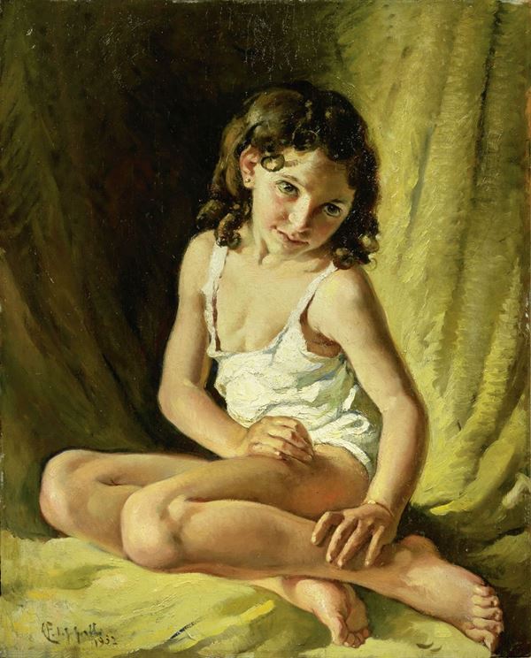 Cafiero Filippelli : Bambina  (1932)  - Olio su compensato - Auction XIX AND XX CENTURY PAINTINGS AND SCULPTURES - II - Casa d'aste Farsettiarte