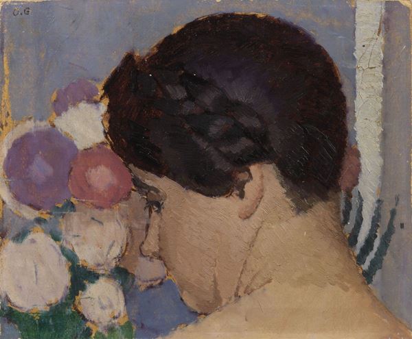 Oscar Ghiglia : Profilo di Isa  ((1920))  - Olio su cartone applicato su tavola - Asta DIPINTI E SCULTURE DEL XIX E XX SECOLO - II - Casa d'aste Farsettiarte