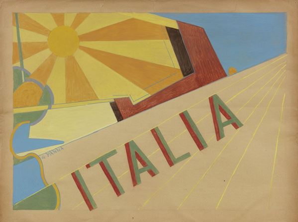 Giulio D'Anna : Studio pubblicitario per L'Aeronautica Italiana  (1935-36)  - Tecnica mista su carta - Auction MODERN ART - II - Casa d'aste Farsettiarte