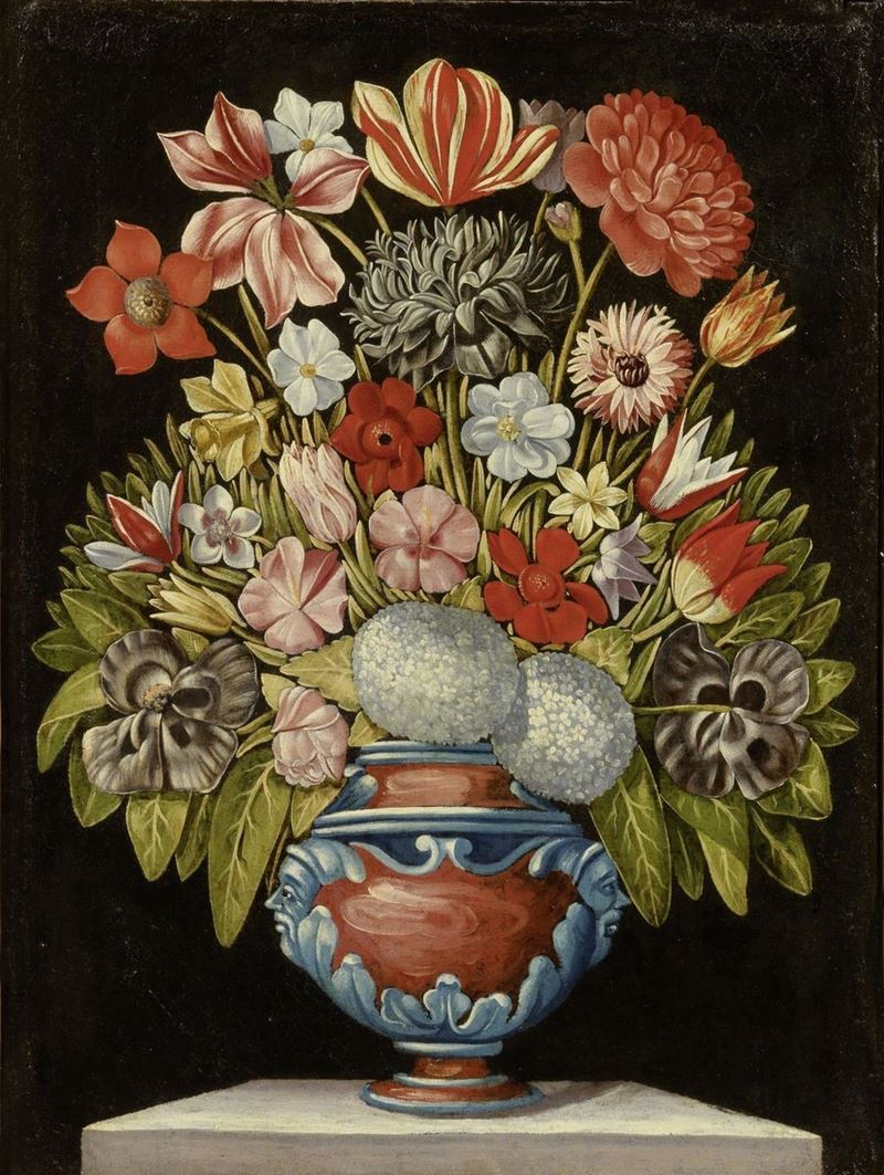 Maestro del Vaso a Grottesche - Due Dipinti a Soggetto «vaso a Grottesche con Fiori»