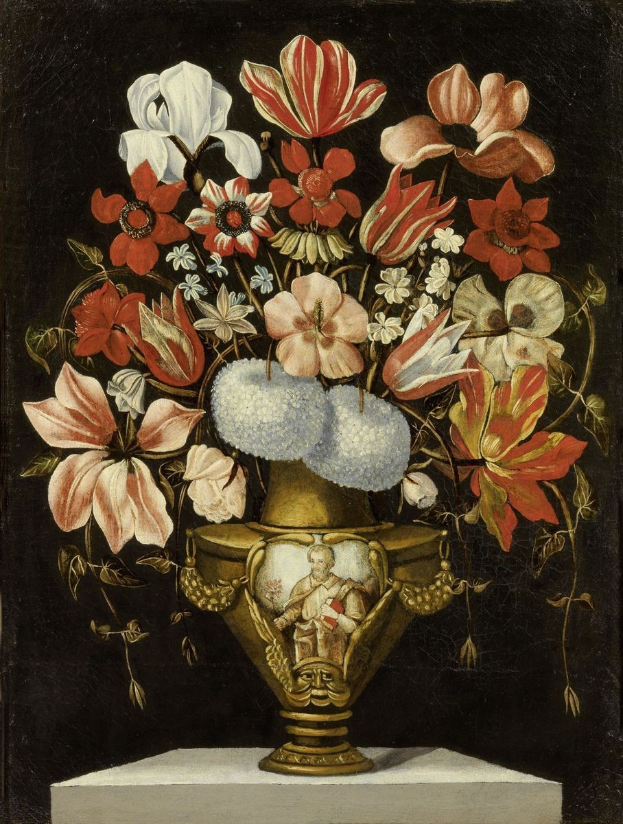 Maestro del Vaso a Grottesche - Due Dipinti a Soggetto «vaso a Grottesche con Fiori»