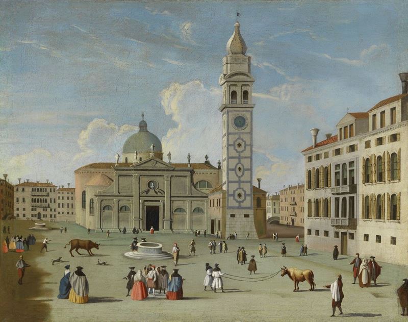 Apollonio Domenichini - Il Campo e la Chiesa di Santa Maria Formosa con lo Spettacolo della Cacci...
