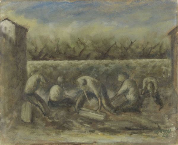 Ottone Rosai : Selciatori  (1943)  - Olio su tela - Auction MODERN ART - II - Casa d'aste Farsettiarte