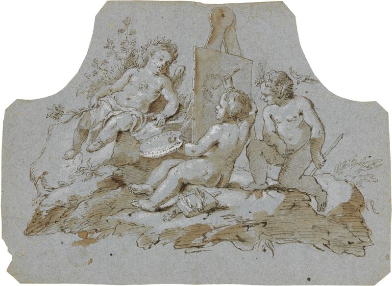 Scuola Veneta del XVIII Secolo - Tre Putti (allegoria della Pittura)