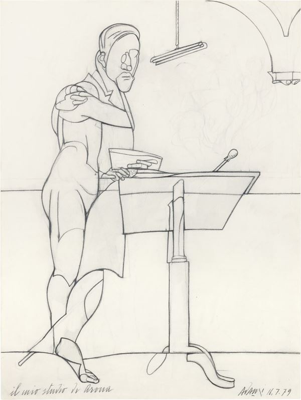 Valerio Adami : Il mio studio di Arona  (1979)  - Matita su carta - Auction CONTEMPORARY ART - I - Casa d'aste Farsettiarte