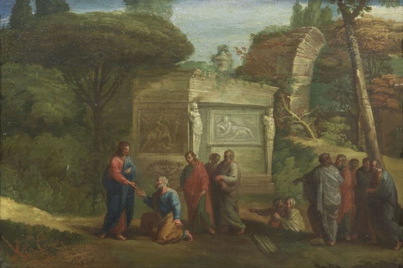 Scuola Romana del XVIII Secolo - Gesù Consegna le Chiavi a Pietro di Fronte agli Apostoli