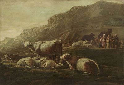 Paesaggio con Armenti sullo Sfondo, Figure e Cammelli