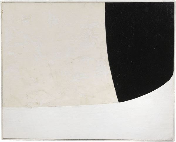 Alberto Burri : Bianco Nero  (1969)  - Acrilico, vinavil, plastica su cartoncino applicato su tavola - Asta ARTE CONTEMPORANEA - I - Casa d'aste Farsettiarte