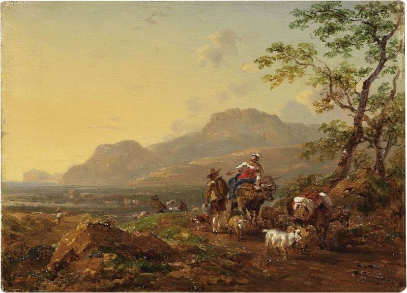 Antonio Sminck Van Pitloo (attr. A) - Paesaggio Dell'italia Meridionale con Due Viandanti
