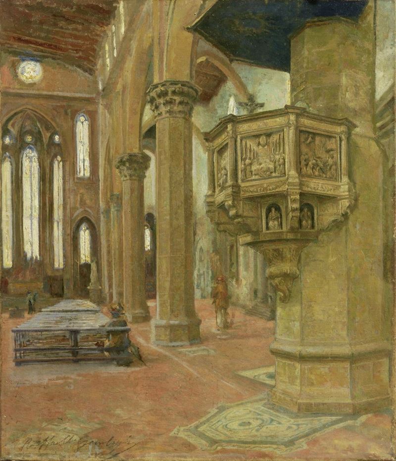 Raffaello Gambogi - Interno di Santa Croce, Firenze