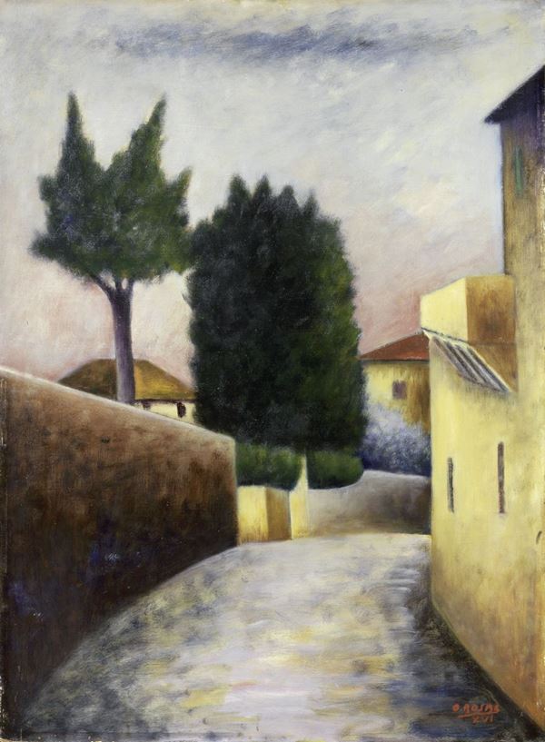 Ottone Rosai : Via San Leonardo  (1938)  - Olio su tavola - Auction MODERN ART - II - Casa d'aste Farsettiarte