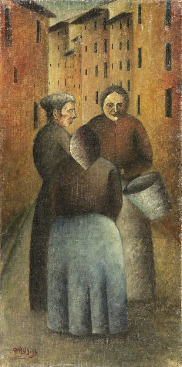 Ottone Rosai : Incontro in via Toscanella  (1922)  - Olio su tela - Auction MODERN ART - II - Casa d'aste Farsettiarte