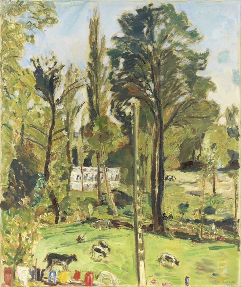 Mario Cavaglieri - Vista di Peyloubère con la Cascata di Gers