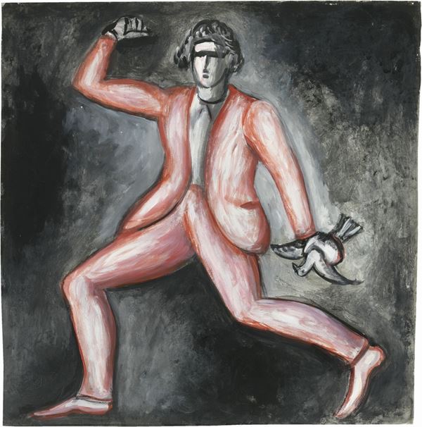 Roberto Barni : Figura con colomba  (1988)  - Acrilico su carta - Asta ARTE CONTEMPORANEA - I - Casa d'aste Farsettiarte