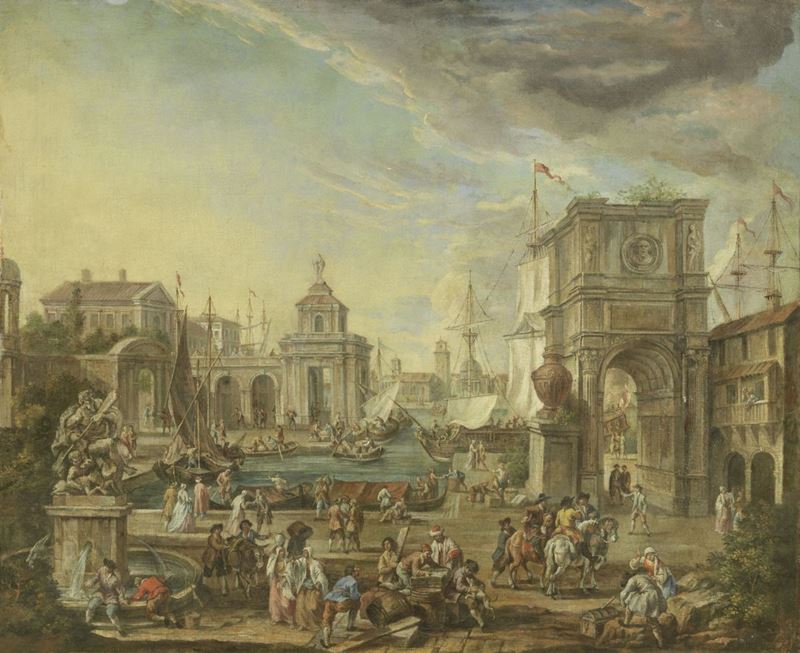 Scuola Veneta del XVIII Secolo - Veduta Portuale