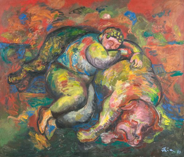 Sandro Chia : Boy and Dog Sleeping  (1983)  - Olio su tela - Asta ARTE CONTEMPORANEA - I - Casa d'aste Farsettiarte