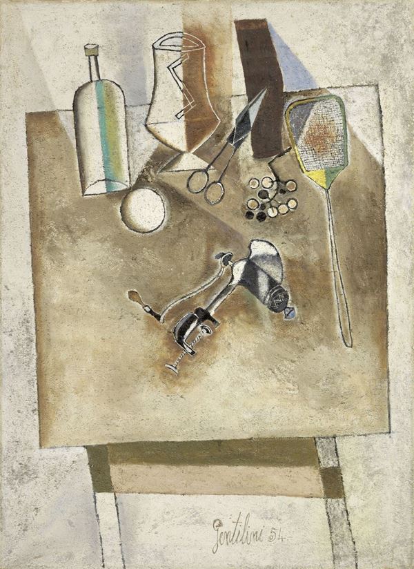 Franco Gentilini : Natura morta con tritacarne  (1954)  - Olio su tela sabbiata - Auction MODERN ART - II - Casa d'aste Farsettiarte