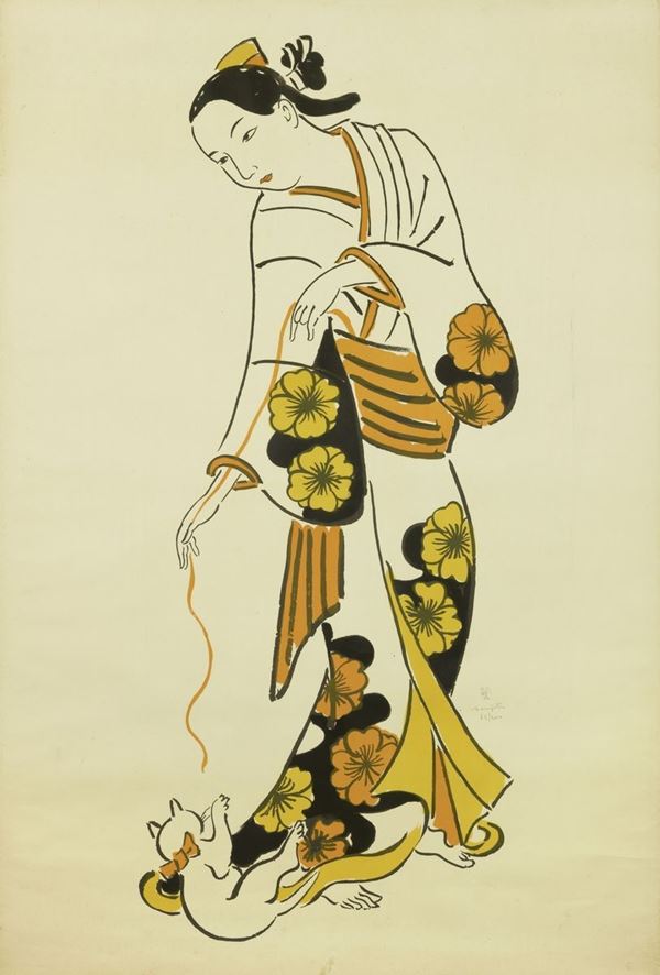 Tsuguharu L&#233;onard Foujita : Femme japonaise  ((1925 ca.))  - Litografia, es. 65/200 - Asta ARTE CONTEMPORANEA - I - Casa d'aste Farsettiarte
