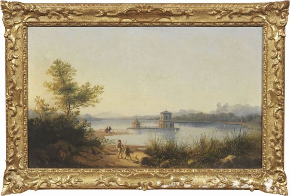 Scuola napoletana del XIX secolo - «Veduta lacustre» e «Veduta della costa campana»