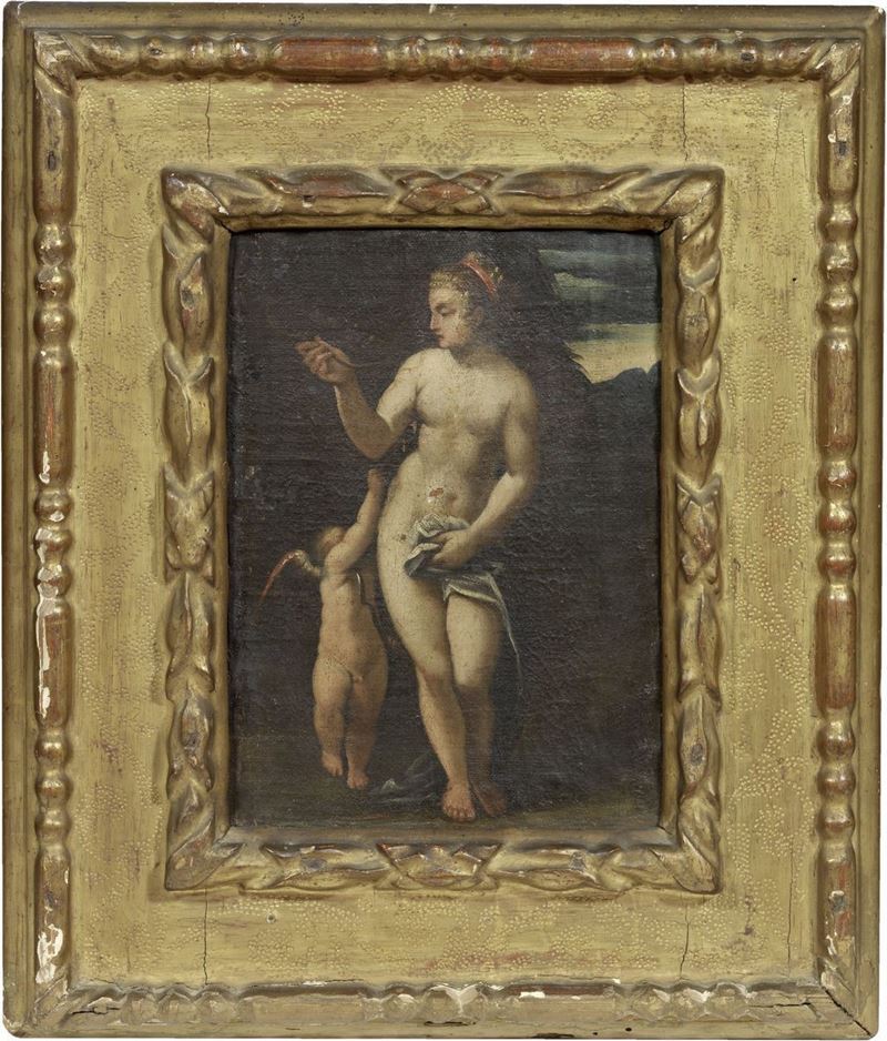 Seguace di Ippolito Scarsella Detto Scarsellino - Venere e Amore